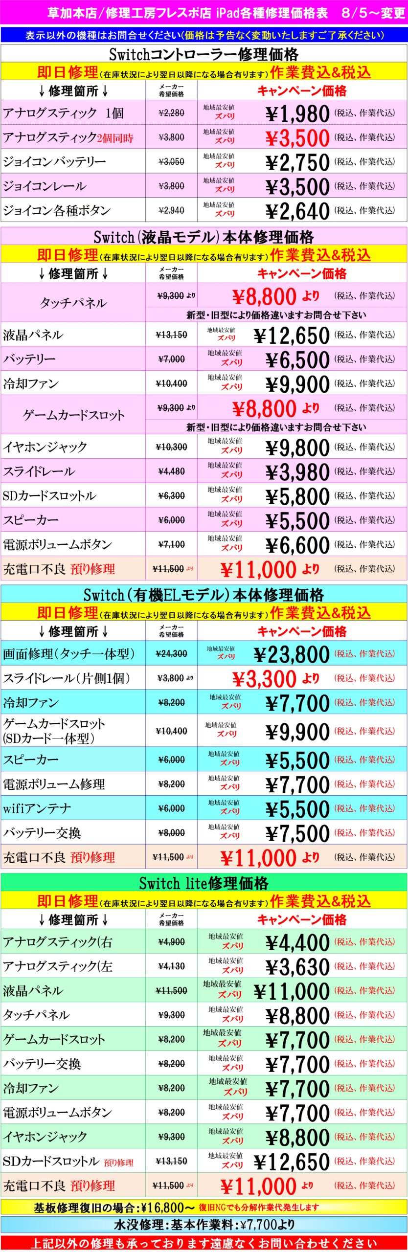 Switch修理は草加市、八潮市、川口市、三郷市、吉川市、南流山、葛飾区、足立区、越谷市のお客様は当日修理で技術力地域ＮＯ１、総務省修理登録店、フレンド・フレスポ八潮店へ